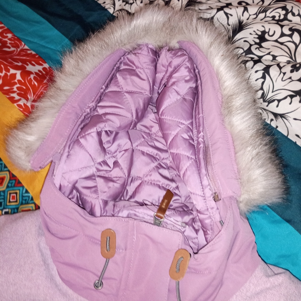 Columbia Lavender Hooded Jacket XL Women's Faux Fur Hoodie Nwt Heavy - Picture 3 of 4